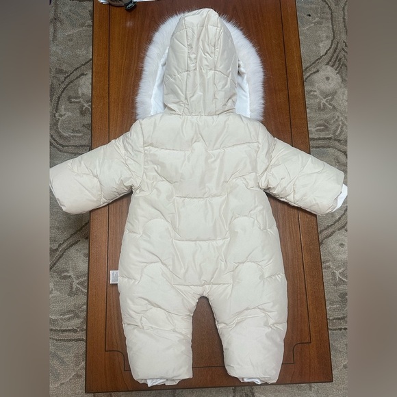 M-Tempor Baby Snowsuit Cream 66cm with Faux Fur Trim Hood & Teddy Bear Zipper - Picture 2 of 5